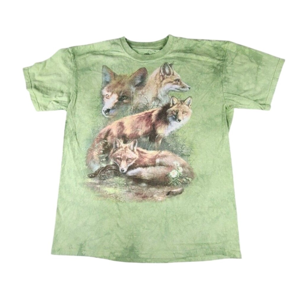 The Mountain Shirt Mens XL Green Fox Pack Nature Graphic Tee Tie Dye Tagless